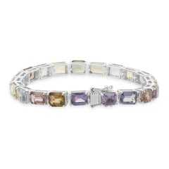 18 Karat White Gold Multi Colored Sapphire Inline Bracelet