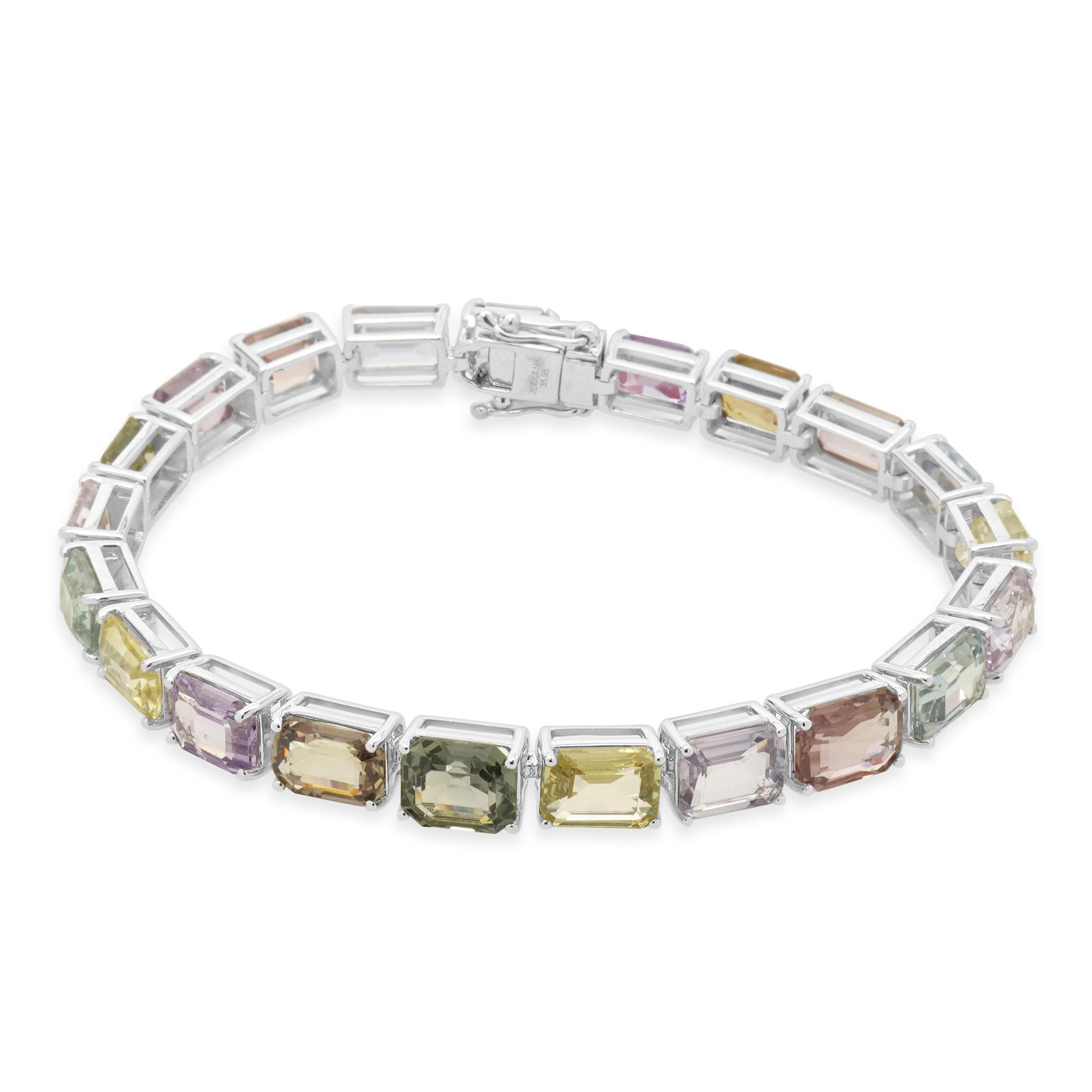 Bracciale in linea con zaffiri multicolore in oro bianco 18 carati In condizioni ottime in vendita a Scottsdale, AZ