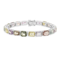 18 Karat White Gold Multi Colored Sapphire Inline Bracelet