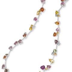 18 Karat White Gold Multi-Colored Sapphire Lariat Necklace