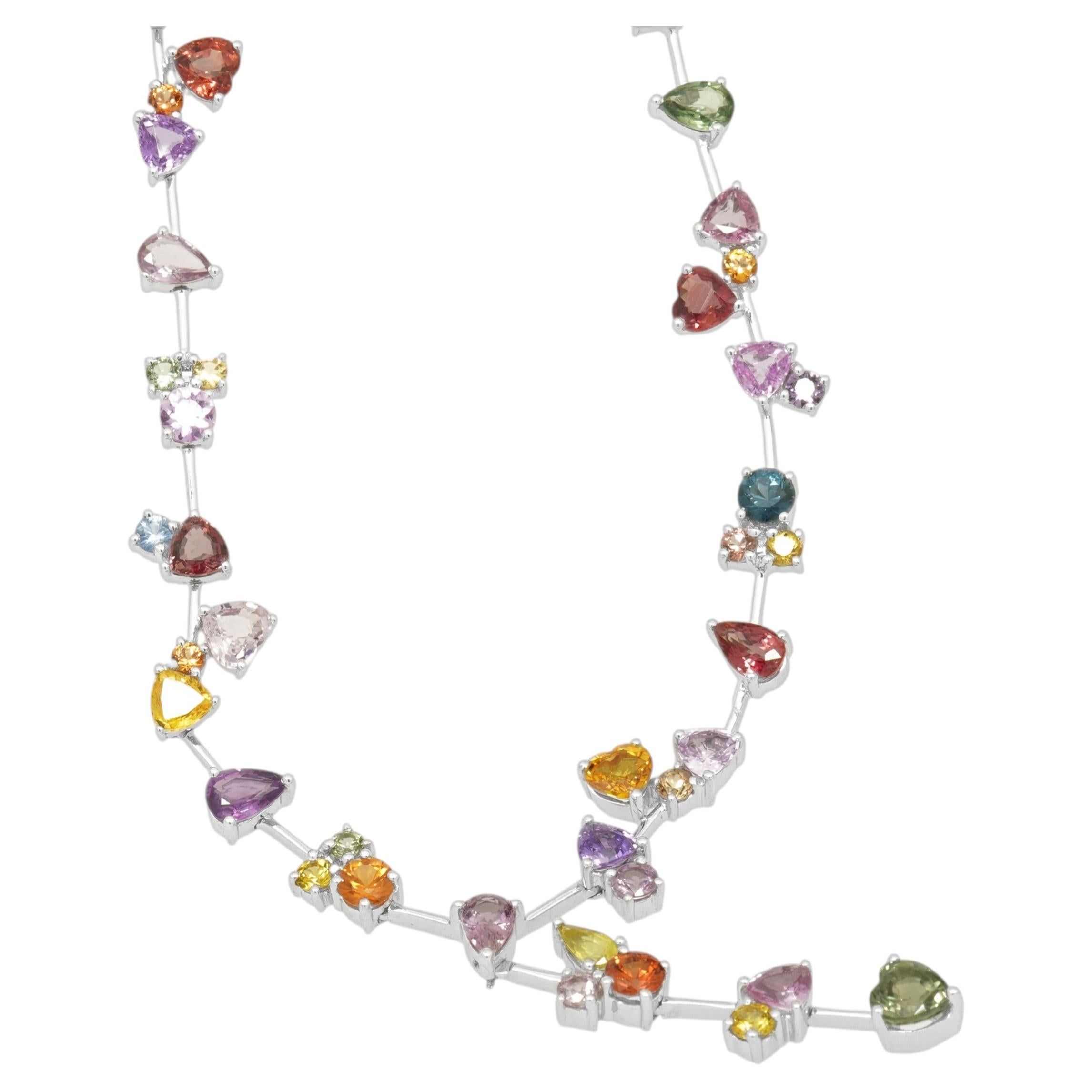 18 Karat White Gold Multi-Colored Sapphire Lariat Necklace