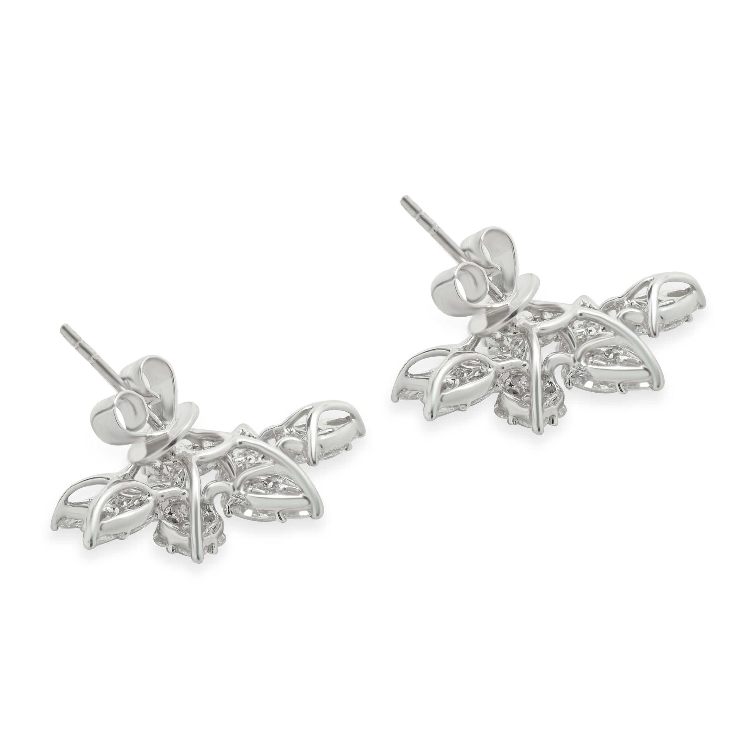 18 Karat White Gold Multi Cut Diamond Floral Spray Earrings In Excellent Condition For Sale In Scottsdale, AZ