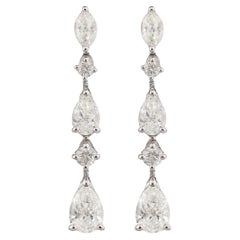 18 Karat White Gold Multi Cut SI/H 1.32 Ct Diamond Long Dangle Earrings