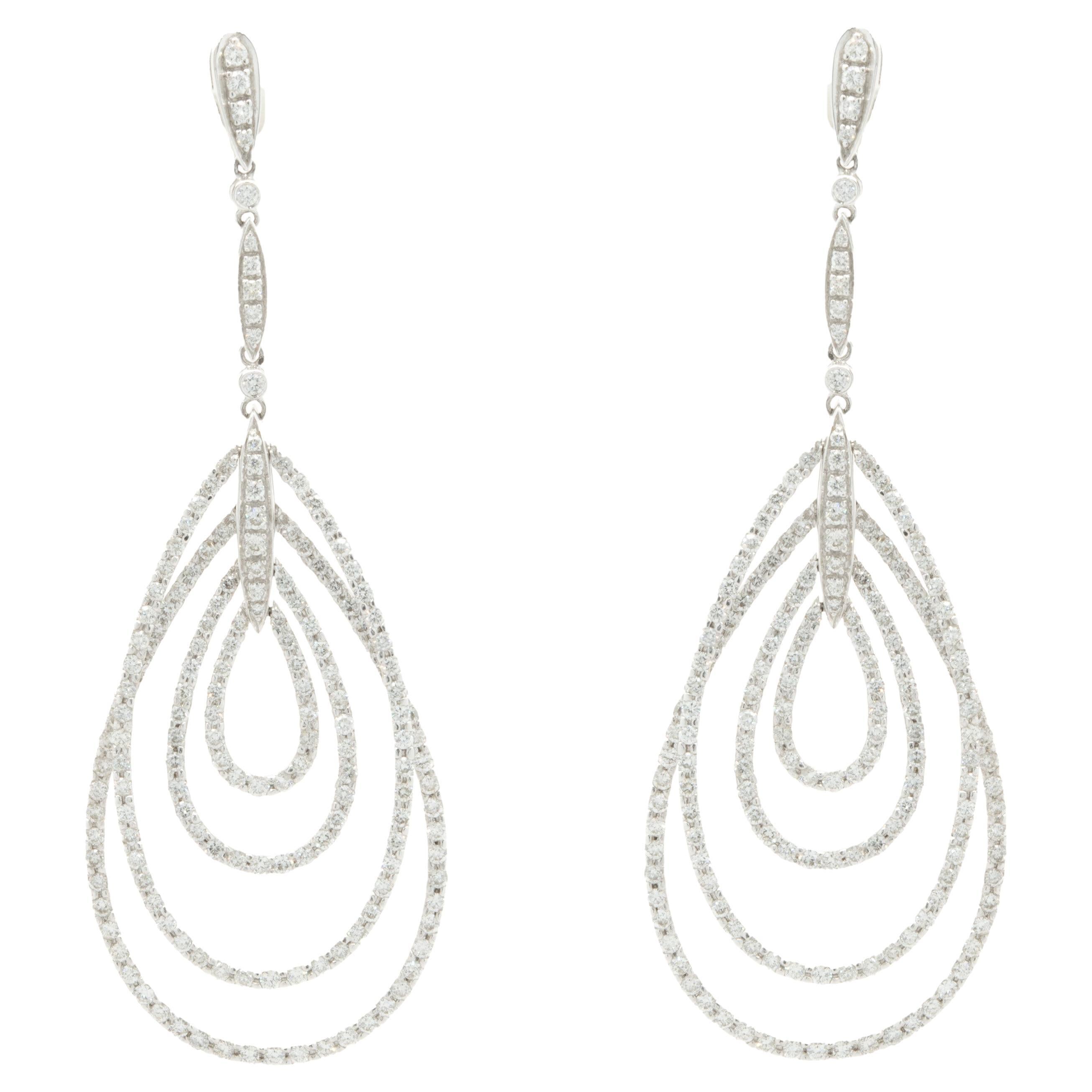 18 Karat White Gold Multi Layered Diamond Tear Drop Earrings For Sale