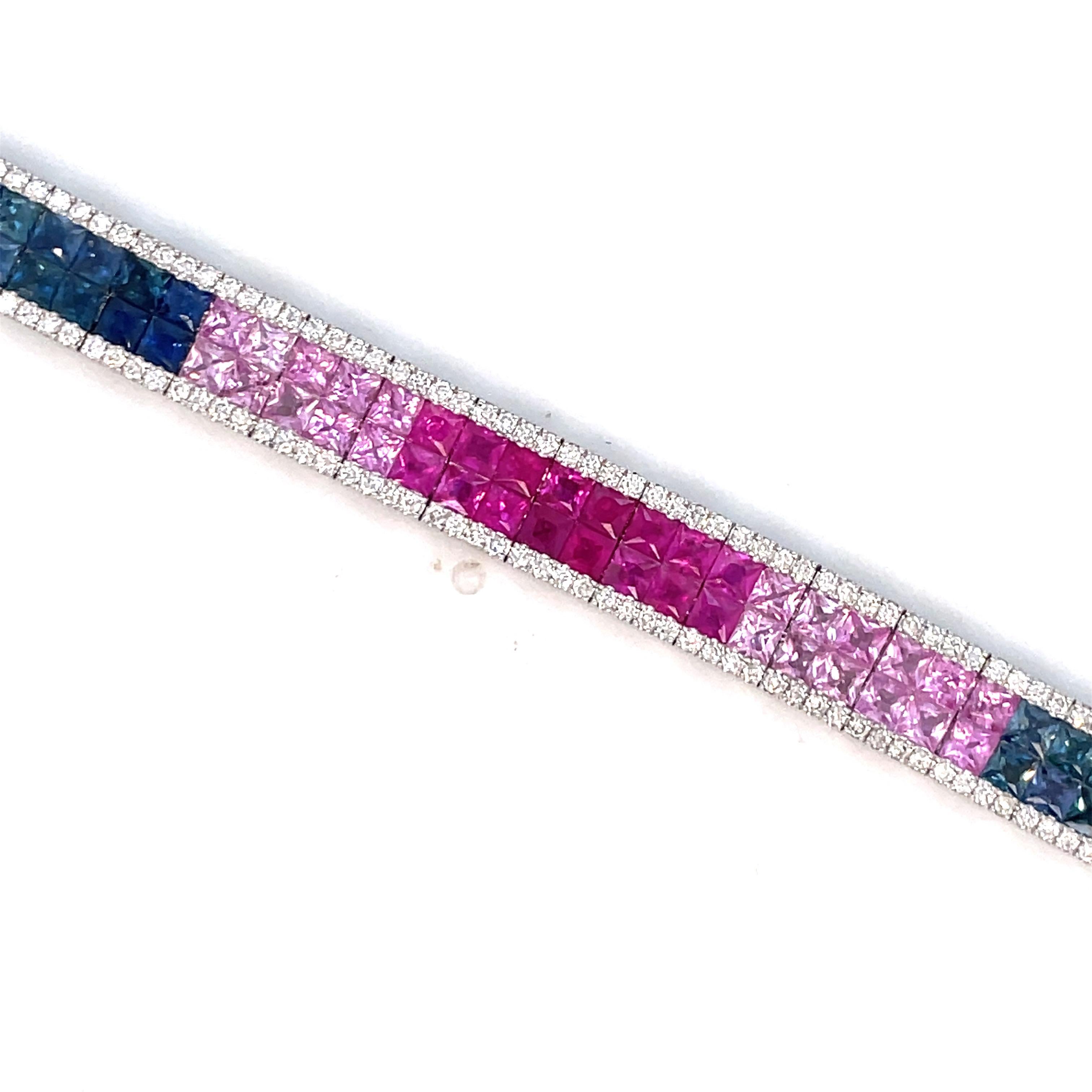 18 Karat White Gold Multi Sapphire Rainbow Bracelet 18.16 Carats 22.37 Grams 5