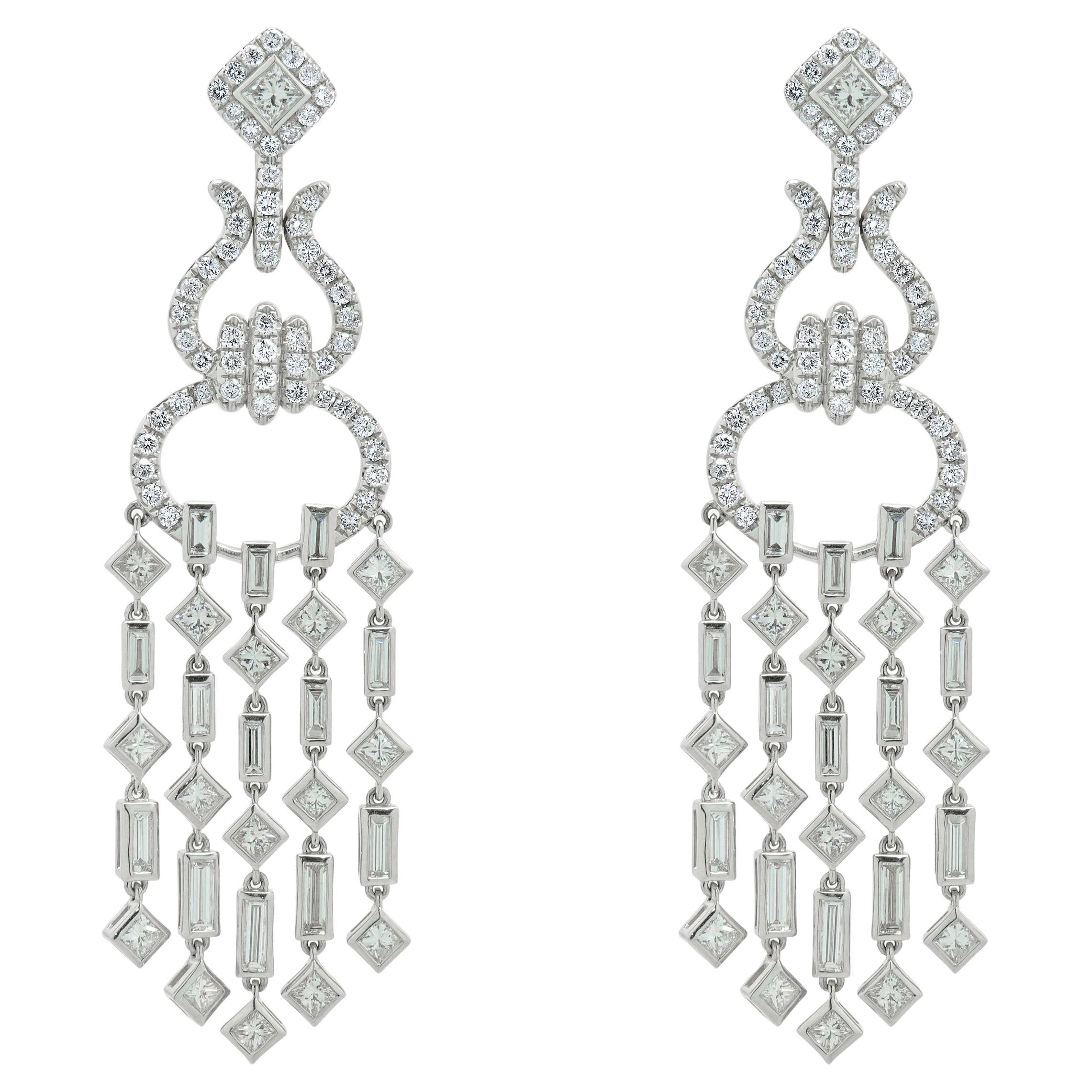 18 Karat White Gold Multi Shape Diamond Chandelier Drop Earrings For Sale