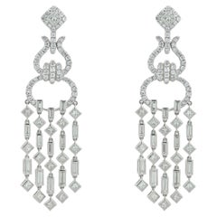 18 Karat White Gold Multi Shape Diamond Chandelier Drop Earrings