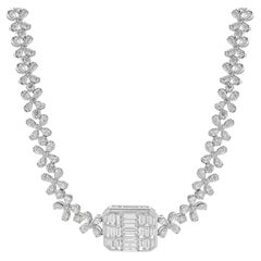 Collana floreale con diamanti a forma multipla in oro bianco 18 carati con centrotavola a mosaico