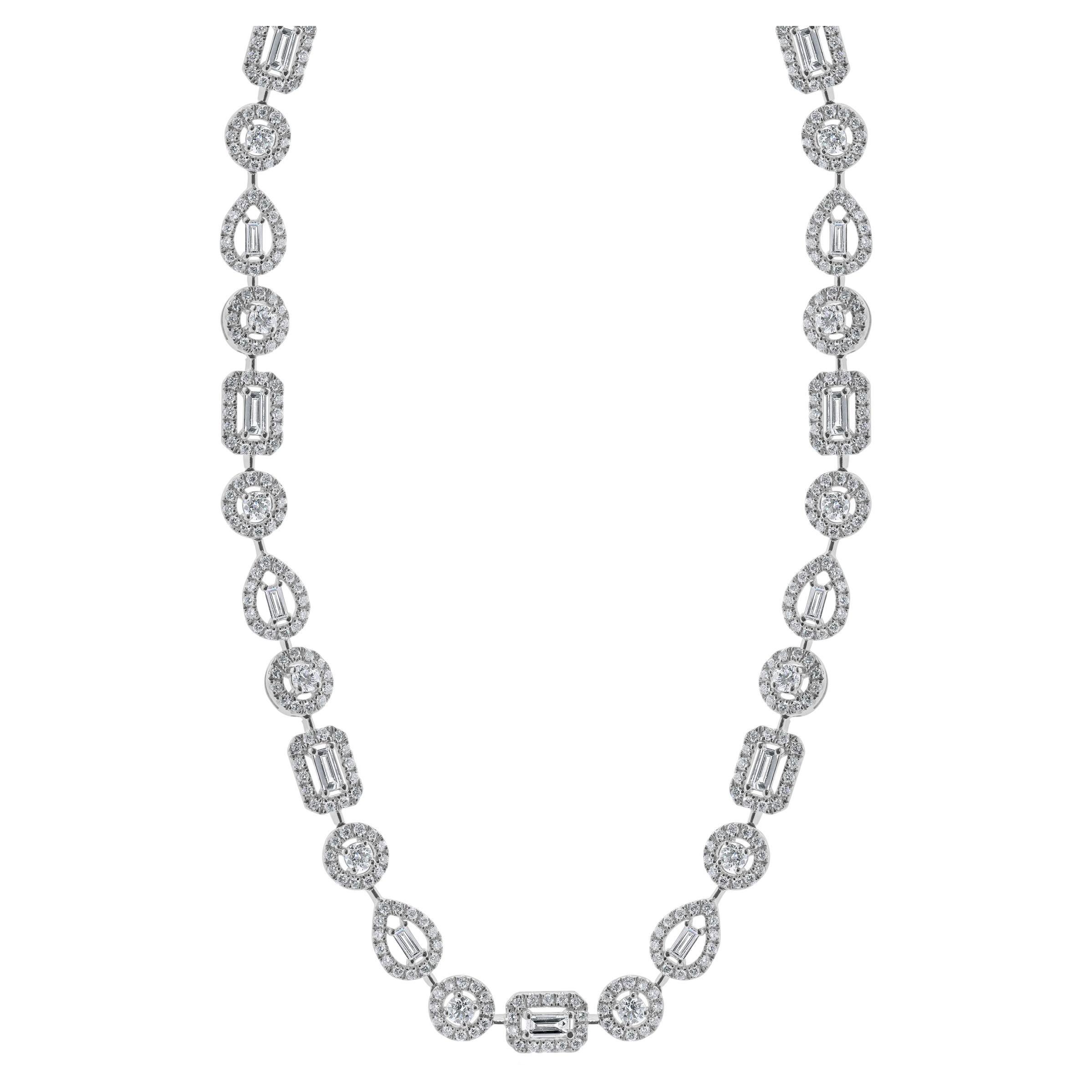 18 Karat White Gold Multi Shape Diamond Inline Necklace