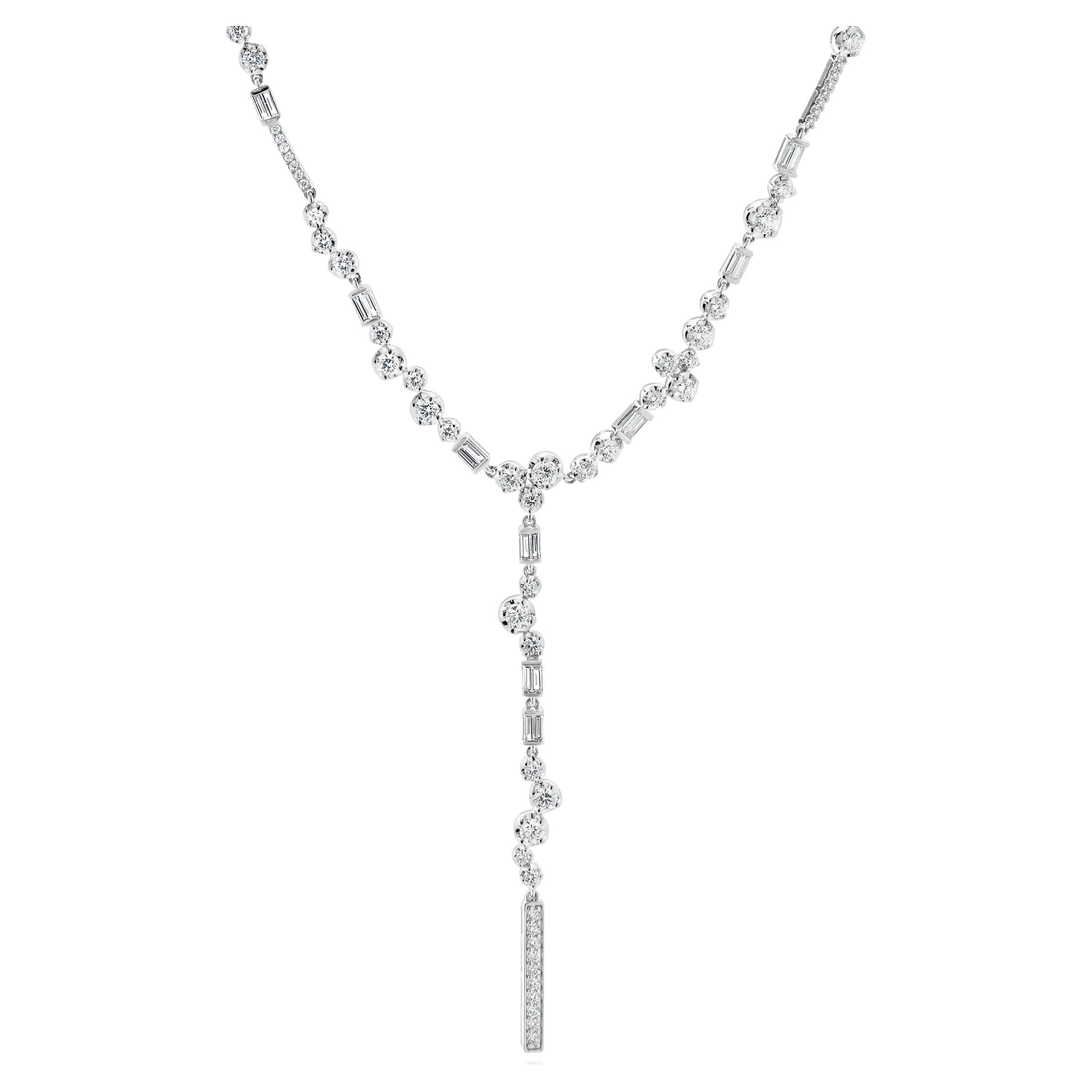18 Karat White Gold Multi Shape Diamond Lariat Necklace For Sale