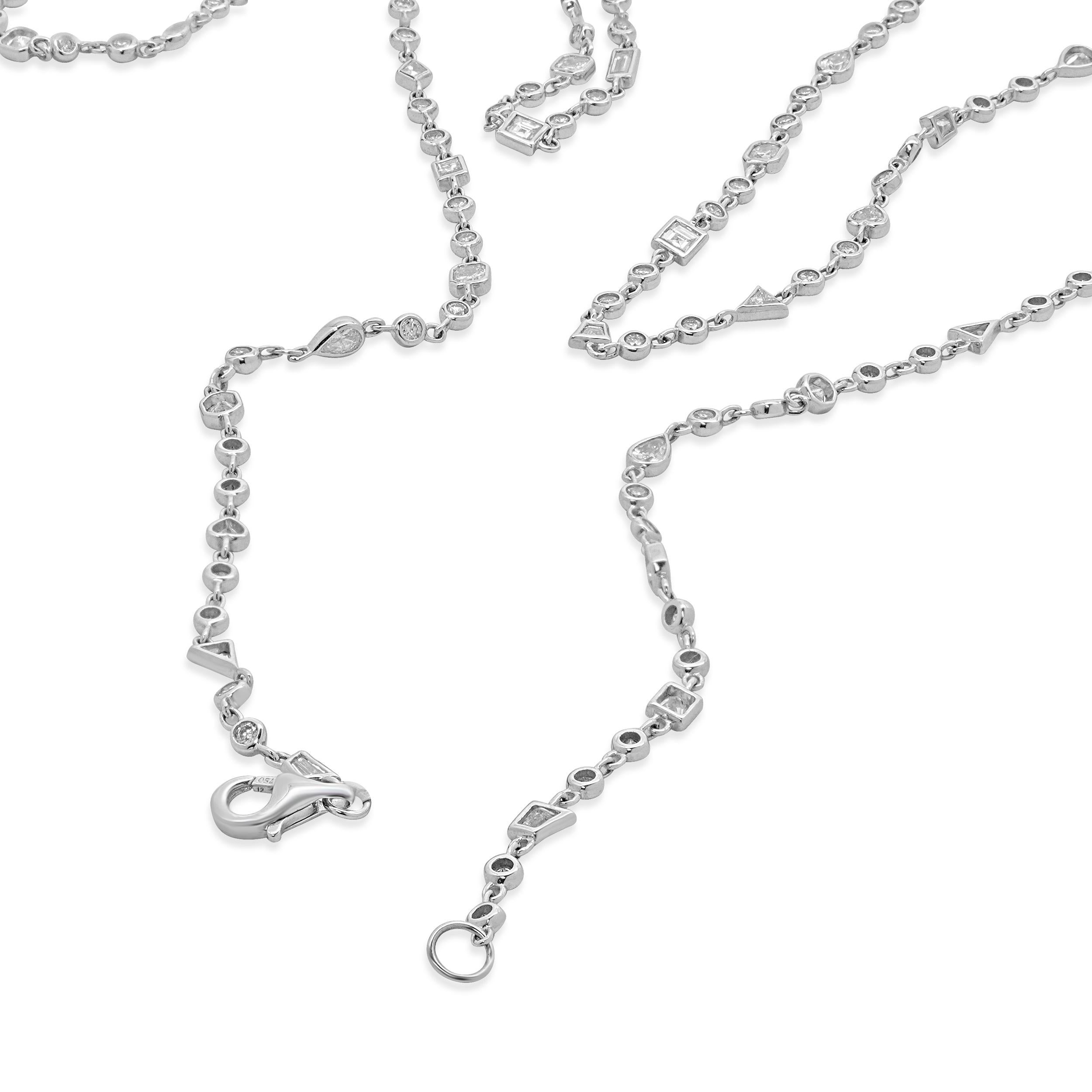 18 Karat White Gold Multi Shaped Diamonds By The Yard Necklace In Excellent Condition In Scottsdale, AZ