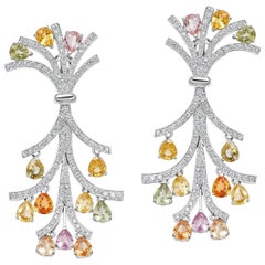 18 Karat White Gold Multicolored Sapphire and Diamond Earrings