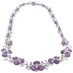 18 Karat White Gold Multicolored Sapphire and Diamond Floral Necklace