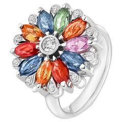 18 Karat White Gold Multicolored Sapphire Dalia Spinning Ring by Niquesa