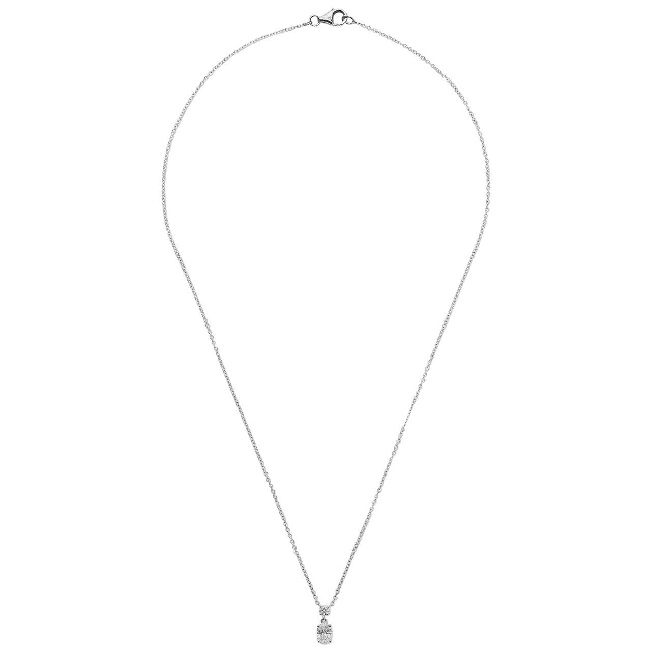 18 Karat White Gold Mye Dangle Oval Diamond Necklace For Sale