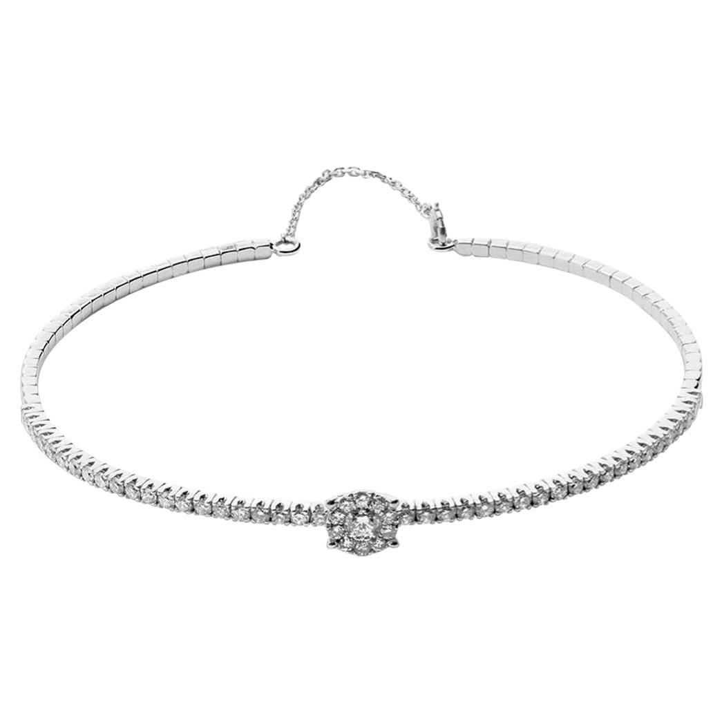 18 Karat White Gold Mye Halo Diamond Bracelet Bangle For Sale