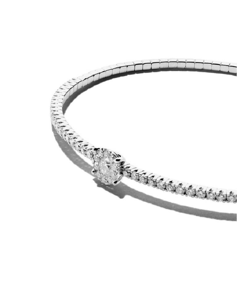 Round Cut 18 Karat White Gold Mye Halo Diamond Bracelet Bangle For Sale