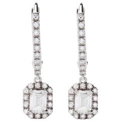 18 Karat White Gold Mye Pave Diamond Drop Hoop Earrings