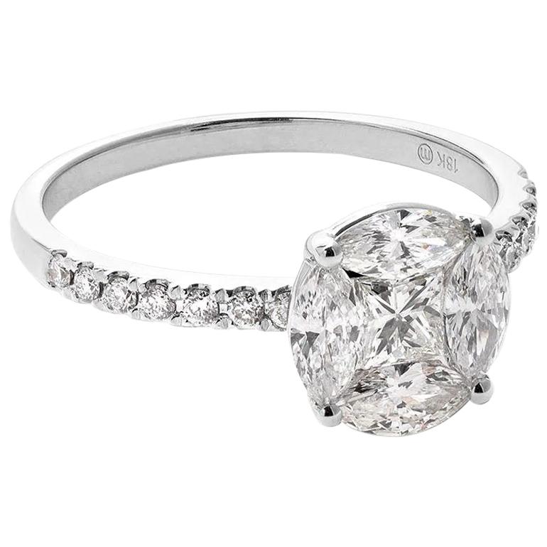 18 Karat White Gold Mye Round Illusion Diamond Ring