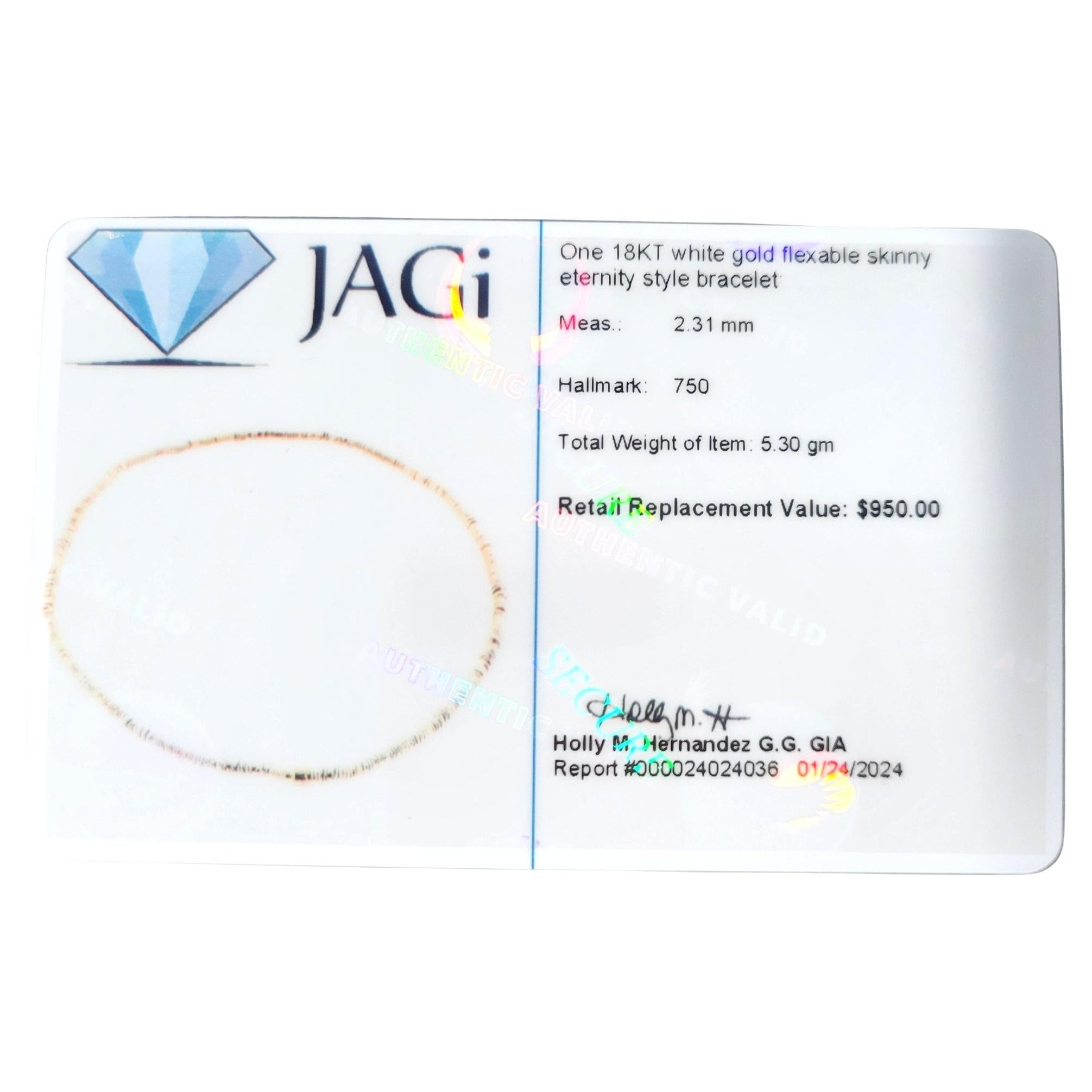 Oro Blanco de 18 Kilates Pulsera Estilo Eternidad Disco Apilado Flexible Estrecha 2,3 mm en venta 3