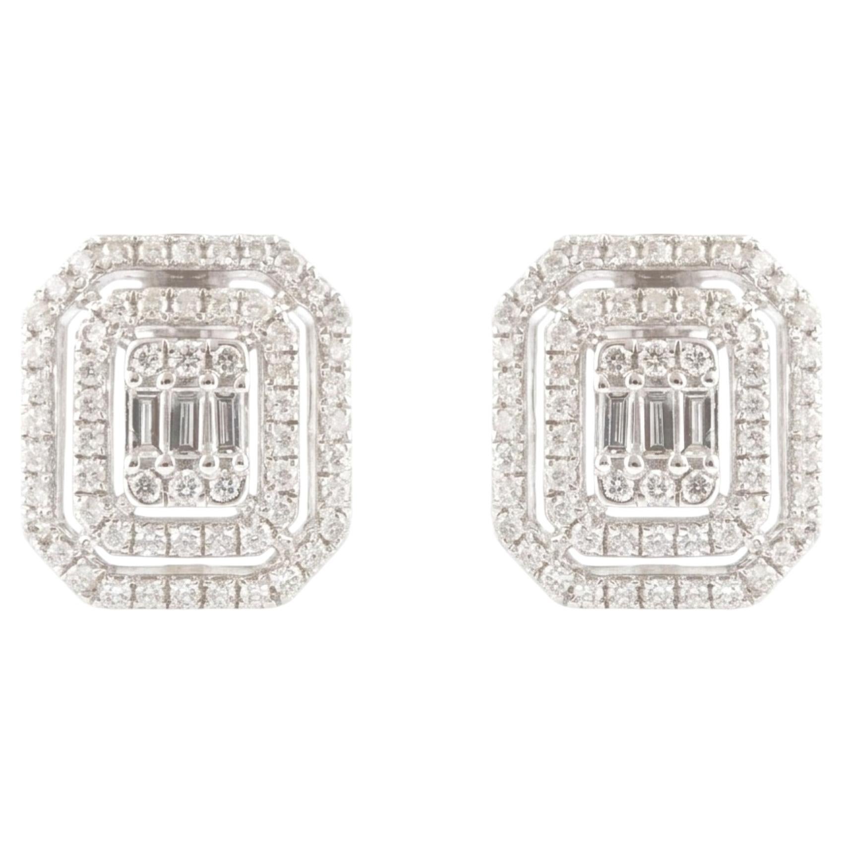 18 Karat White Gold Natural 0.68 Ct SI/H Brilliant Diamond Halo Stud Earrings For Sale