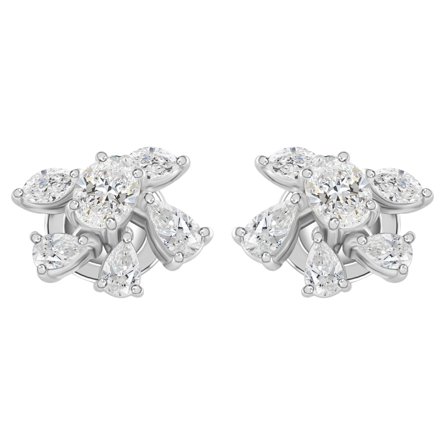 18 Karat White Gold Natural 1.04 Carat SI/H Diamond Cluster Stud Earrings