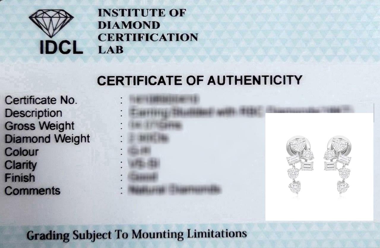 18 Karat White Gold Natural 1.62 Carat SI/H Multi Shape Diamond Earrings For Sale 1