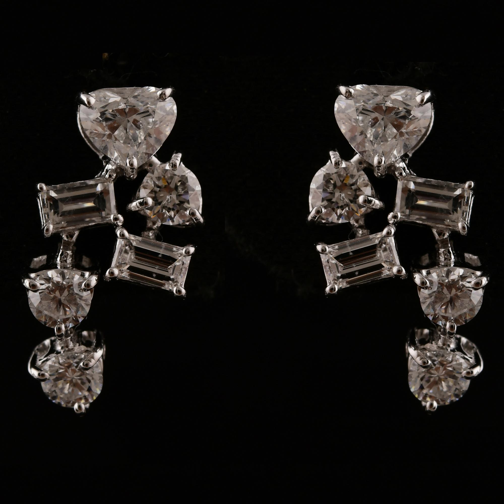 Women's 18 Karat White Gold Natural 1.62 Carat SI/H Multi Shape Diamond Earrings For Sale