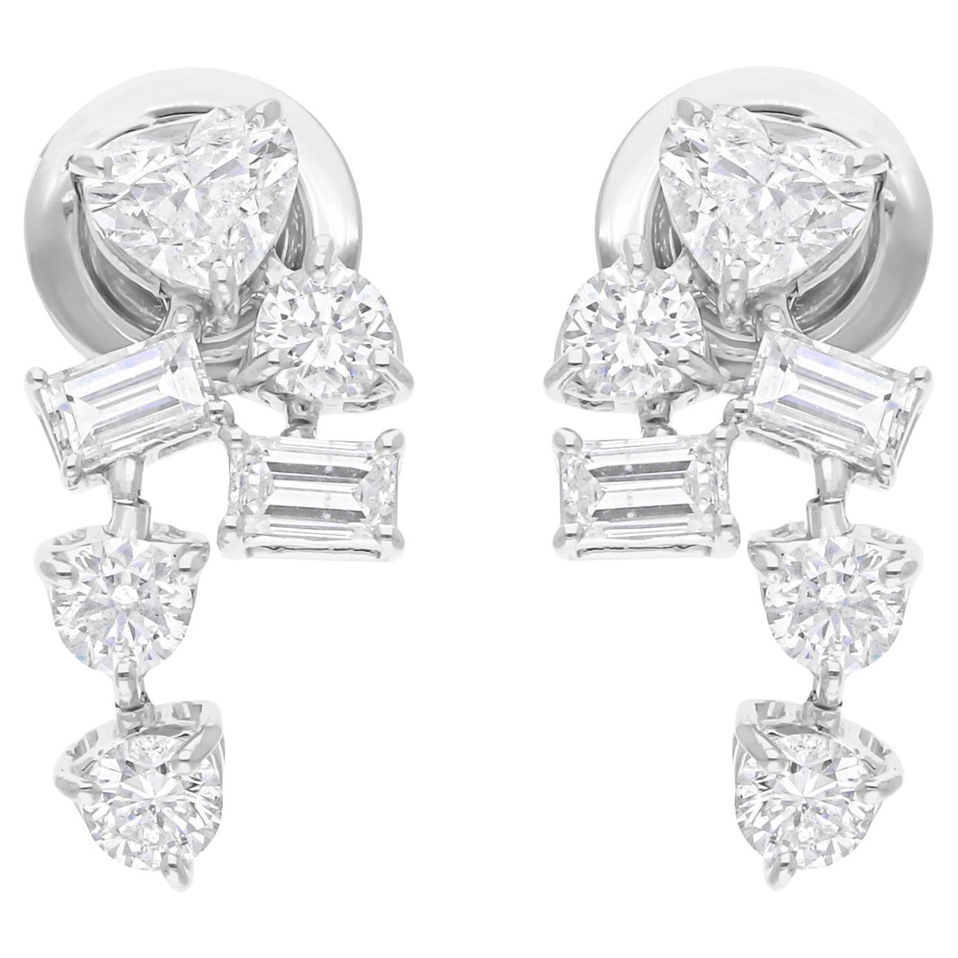 18 Karat White Gold Natural 1.62 Carat SI/H Multi Shape Diamond Earrings