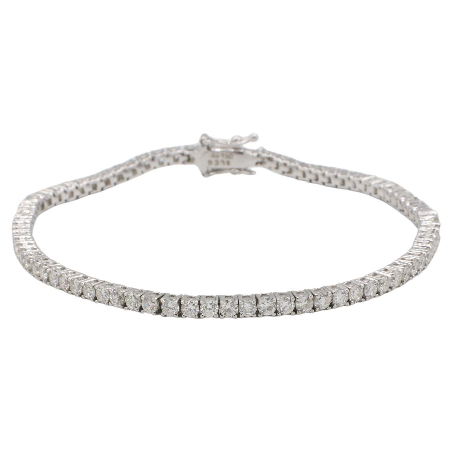Pulsera Línea Tenis Oro Blanco 18 Kilates Diamante Natural 3,38 Quilates
