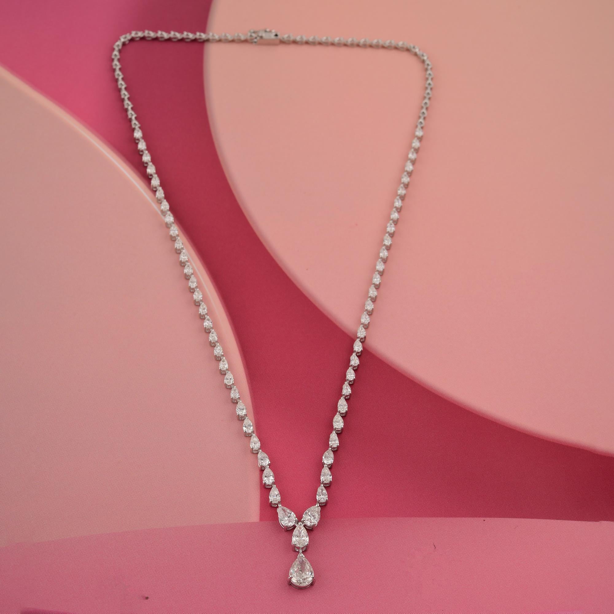 Women's 18 Karat White Gold Natural 5.98 Carat SI Clarity HI Color Pear Diamond Necklace For Sale