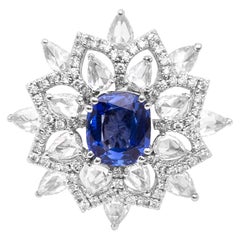 18 Karat White Gold Certified Natural Blue Sapphire and Diamond Cocktail Ring