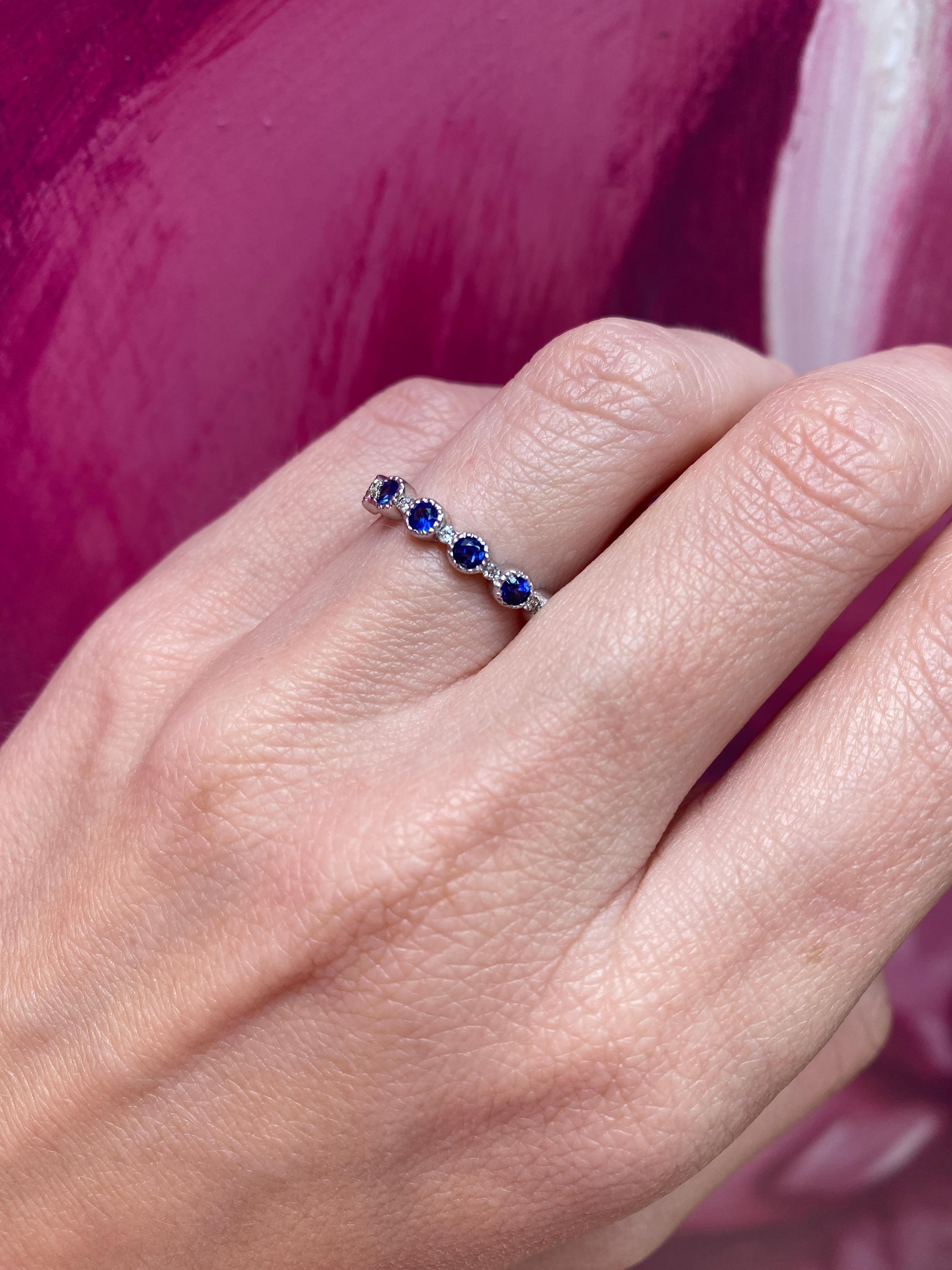 18 Karat White Gold Natural Blue Sapphire & Natural Diamond Stacking Band 5