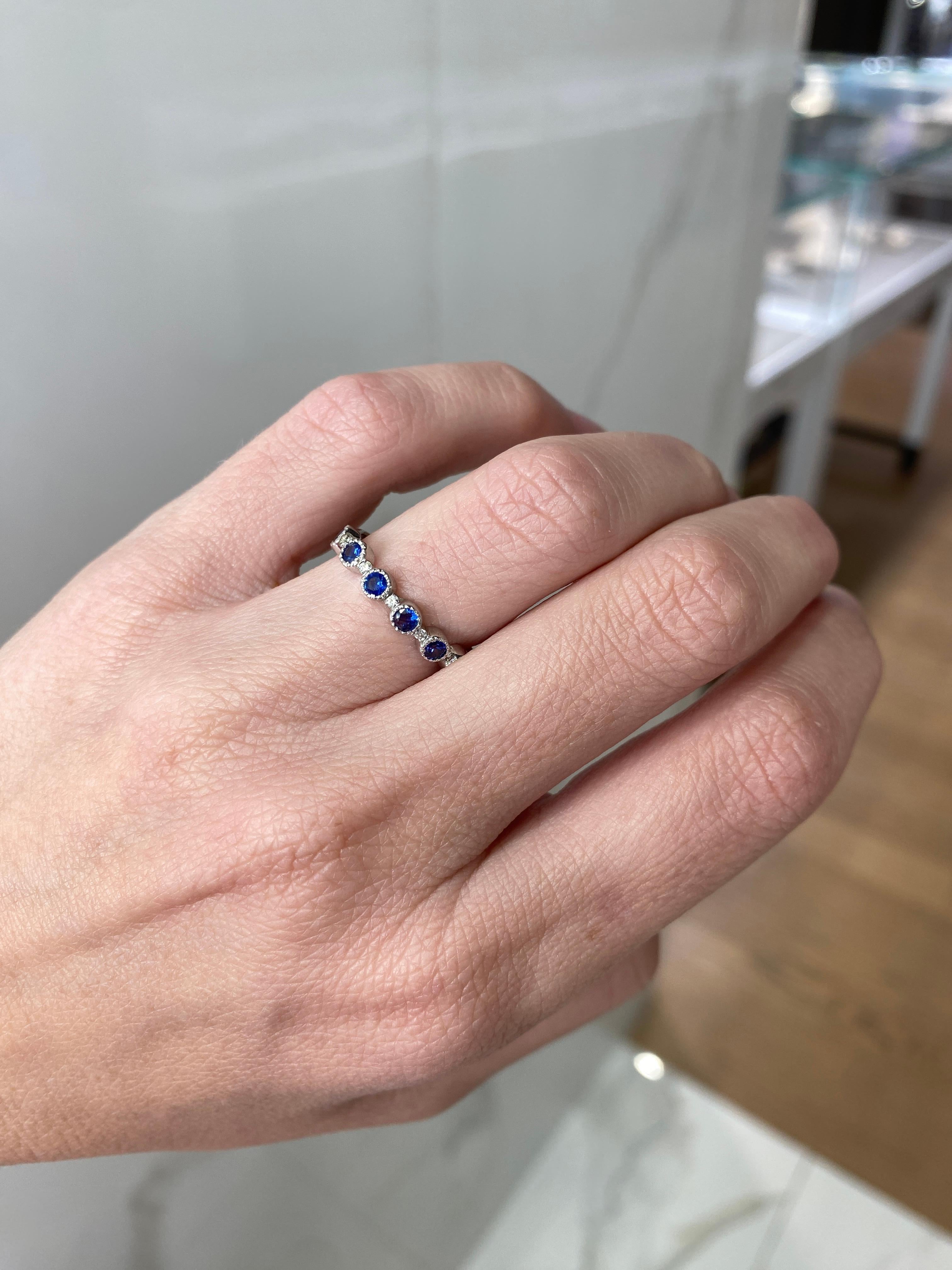 18 Karat White Gold Natural Blue Sapphire & Natural Diamond Stacking Band 8