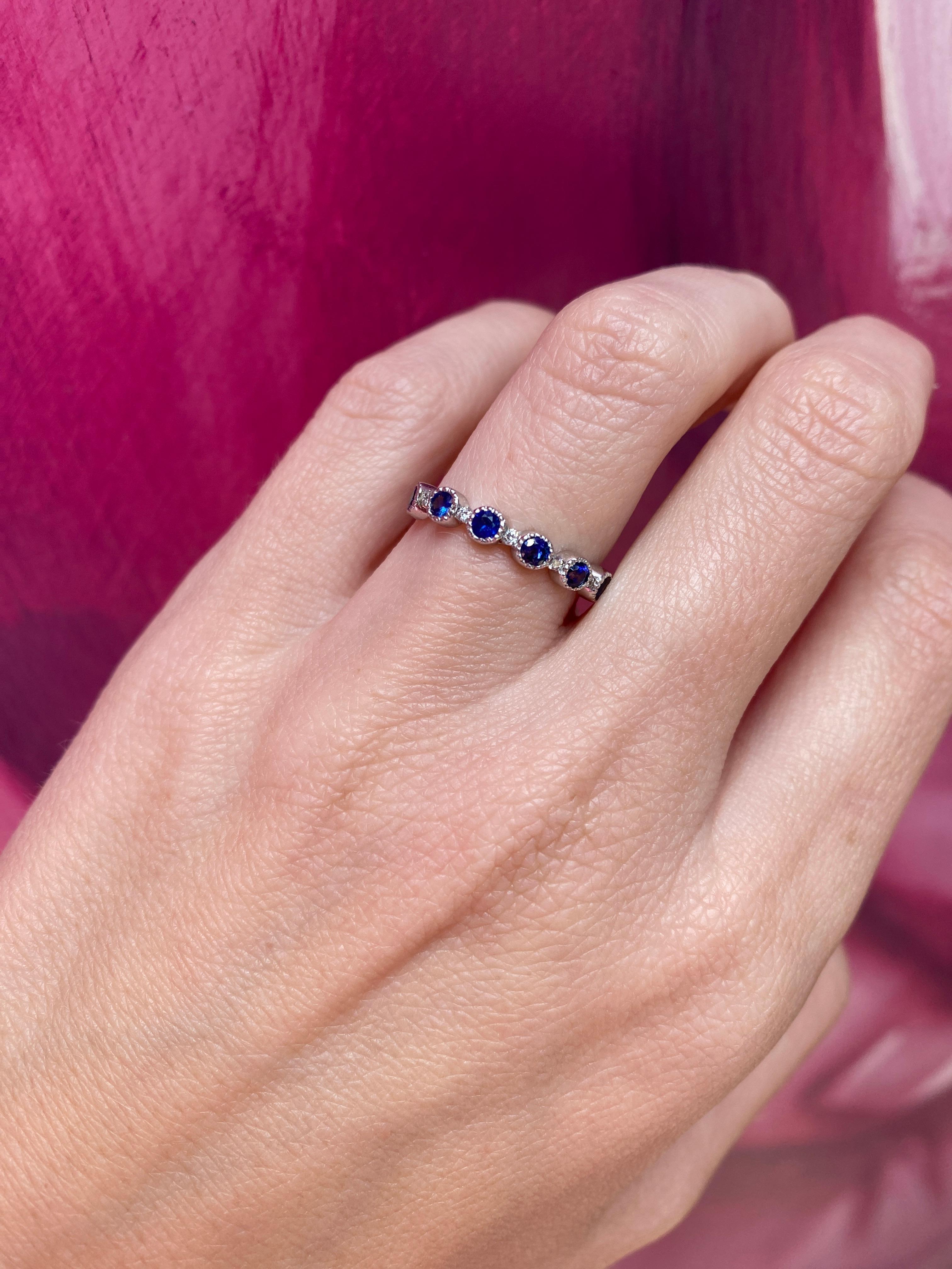 18 Karat White Gold Natural Blue Sapphire & Natural Diamond Stacking Band 9