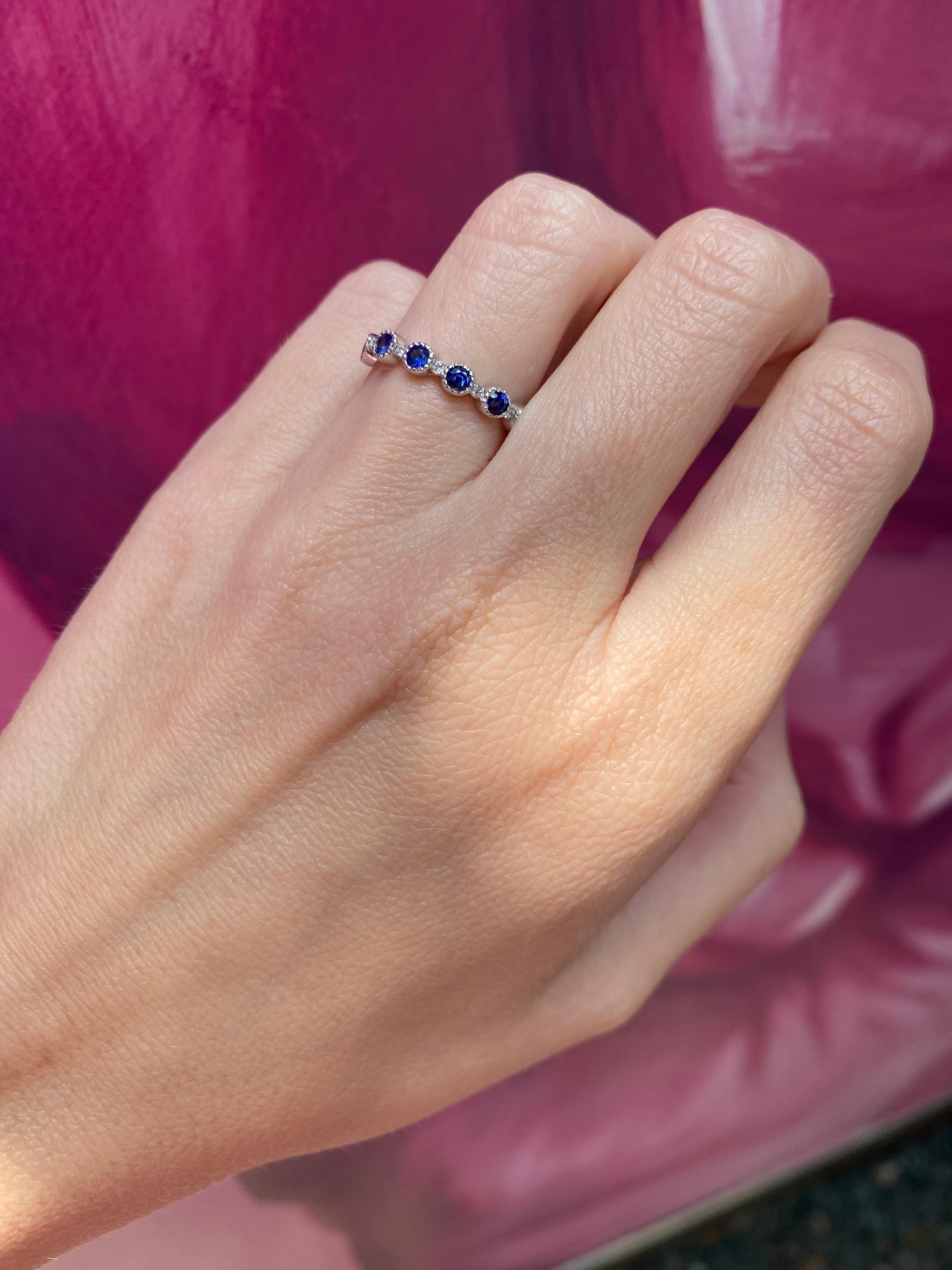18 Karat White Gold Natural Blue Sapphire & Natural Diamond Stacking Band 10