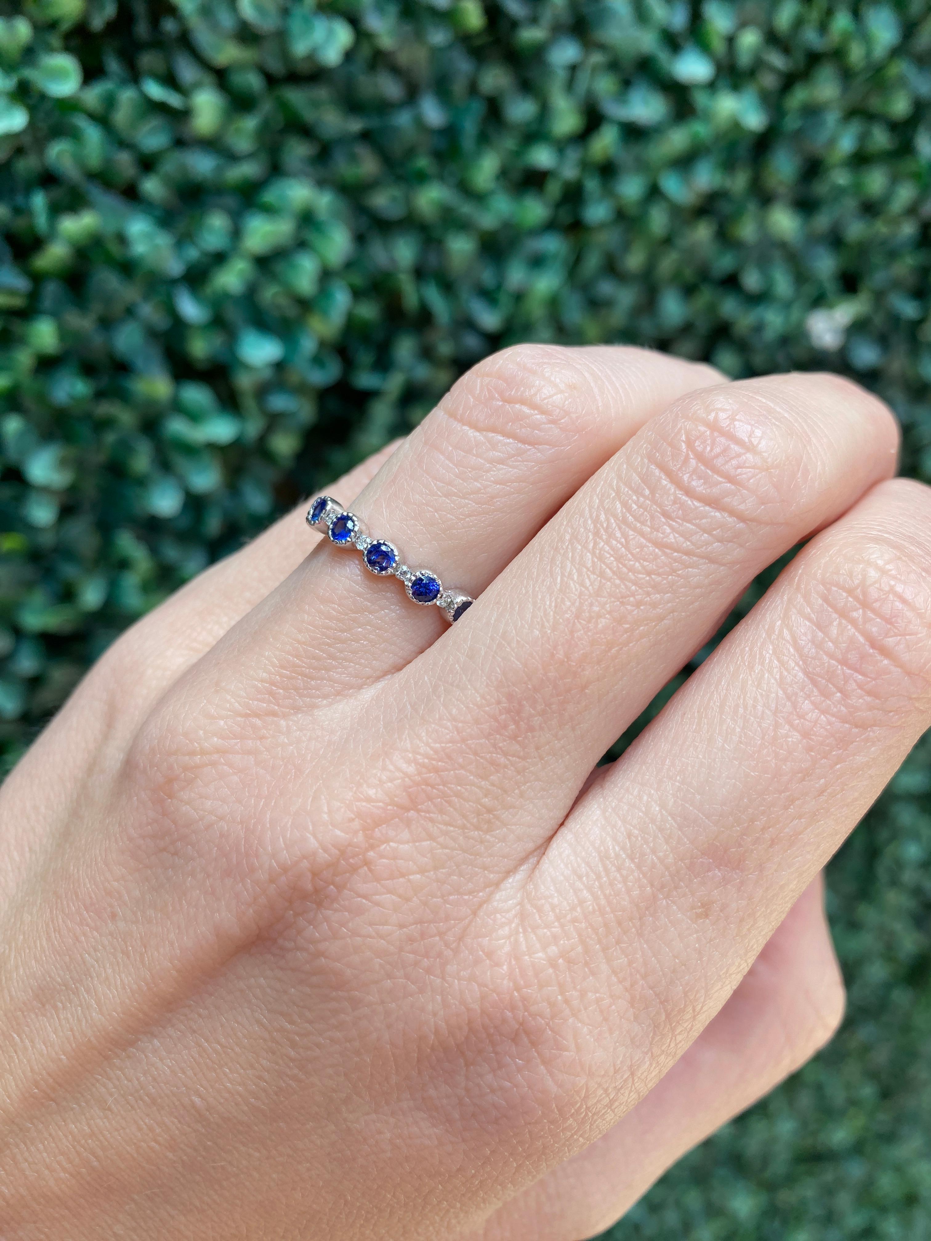18 Karat White Gold Natural Blue Sapphire & Natural Diamond Stacking Band 12