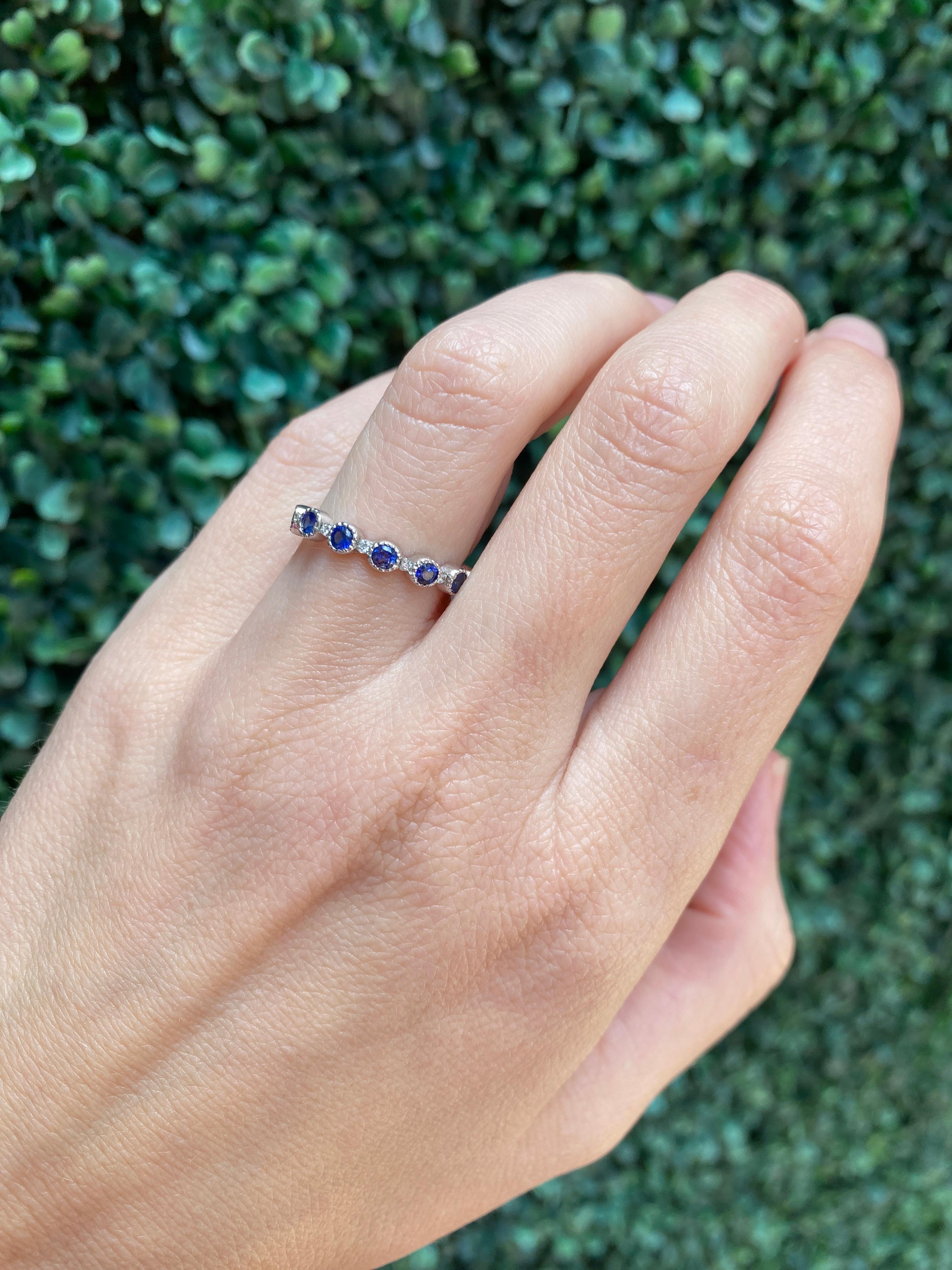 18 Karat White Gold Natural Blue Sapphire & Natural Diamond Stacking Band 13