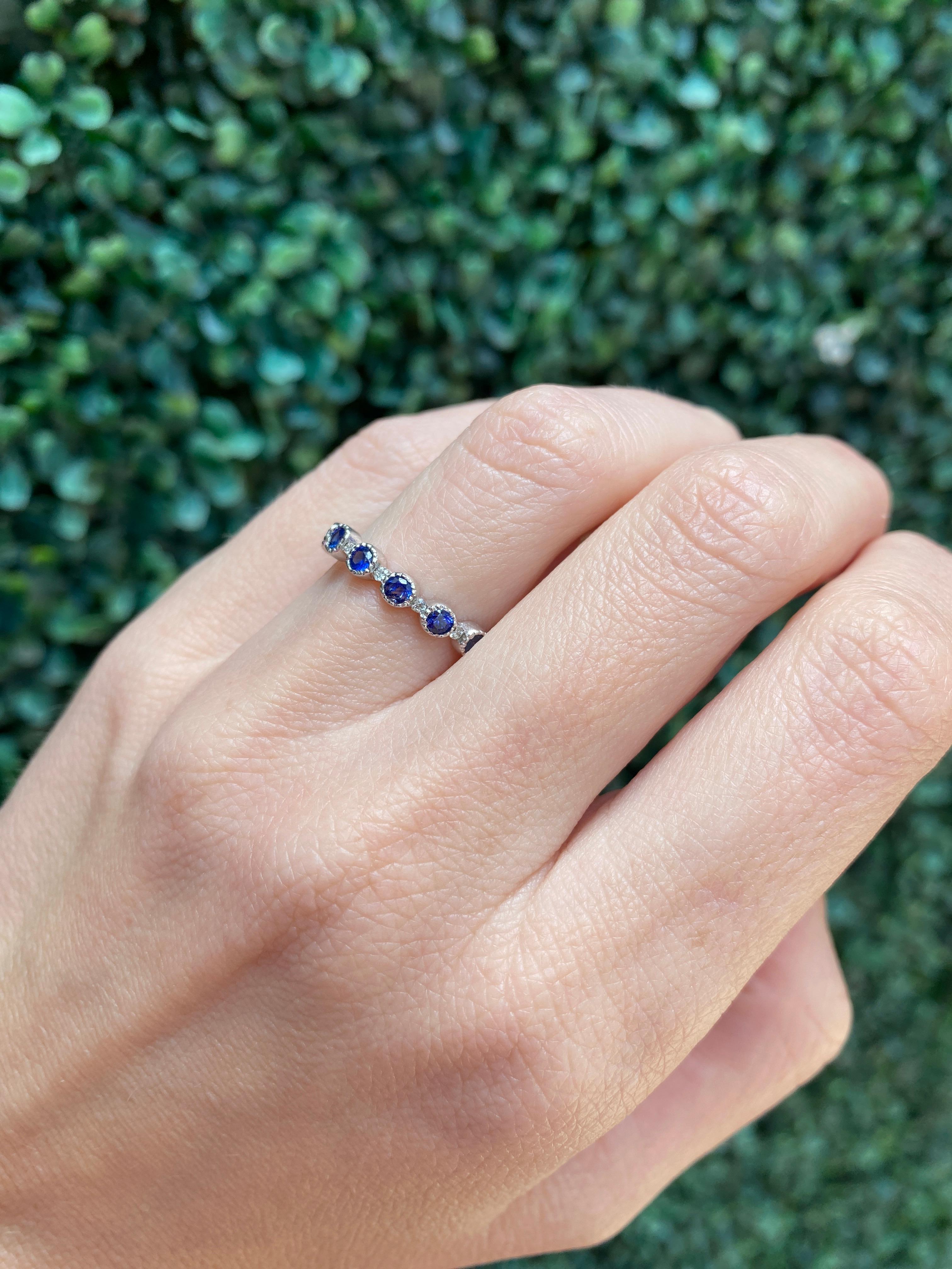 18 Karat White Gold Natural Blue Sapphire & Natural Diamond Stacking Band 14
