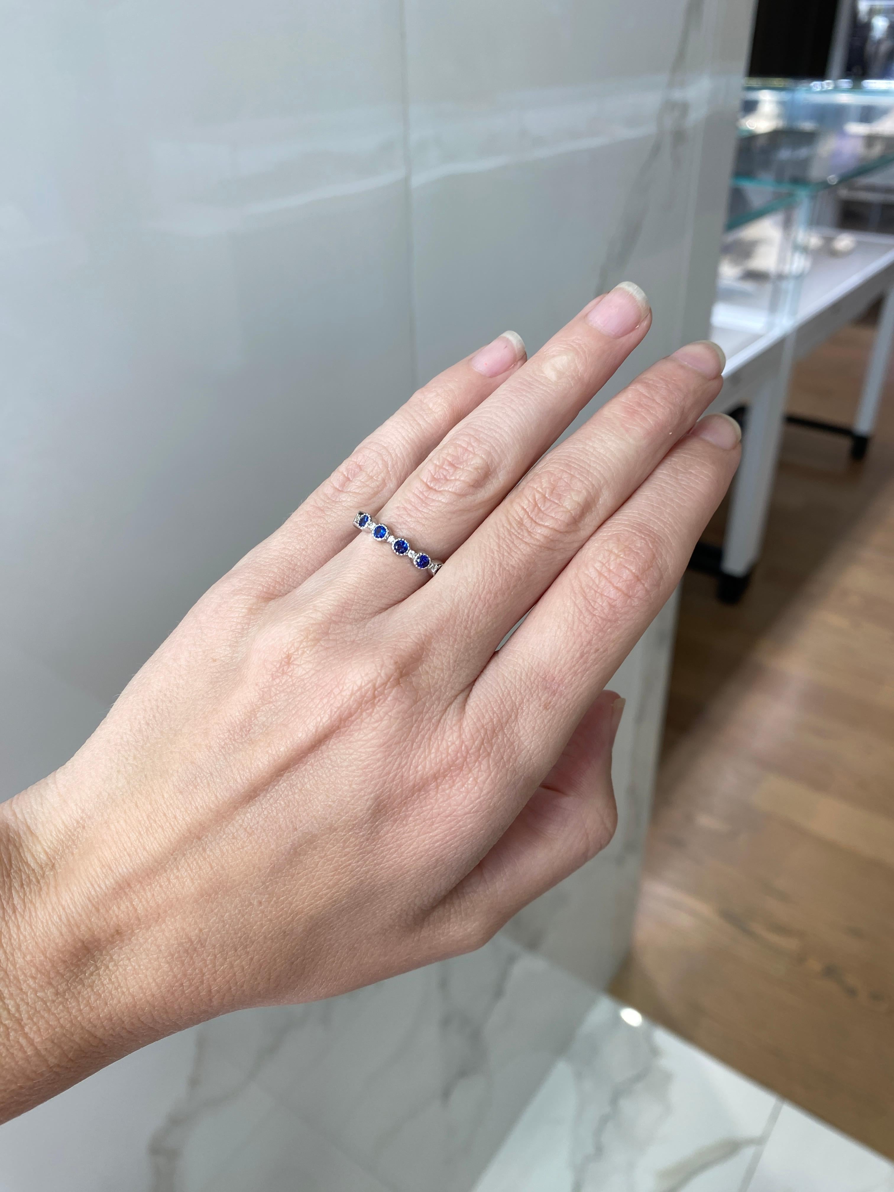 18 Karat White Gold Natural Blue Sapphire & Natural Diamond Stacking Band 1