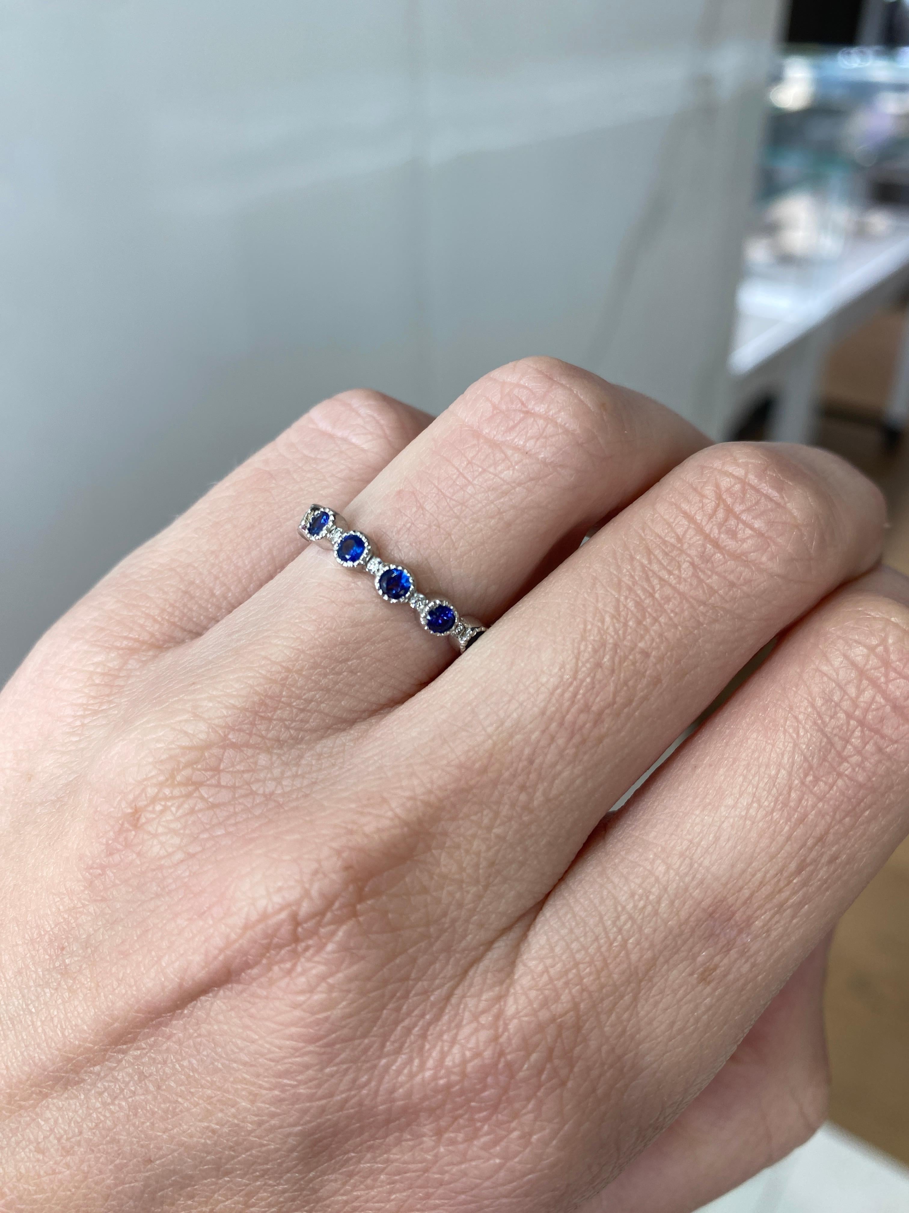 18 Karat White Gold Natural Blue Sapphire & Natural Diamond Stacking Band 2