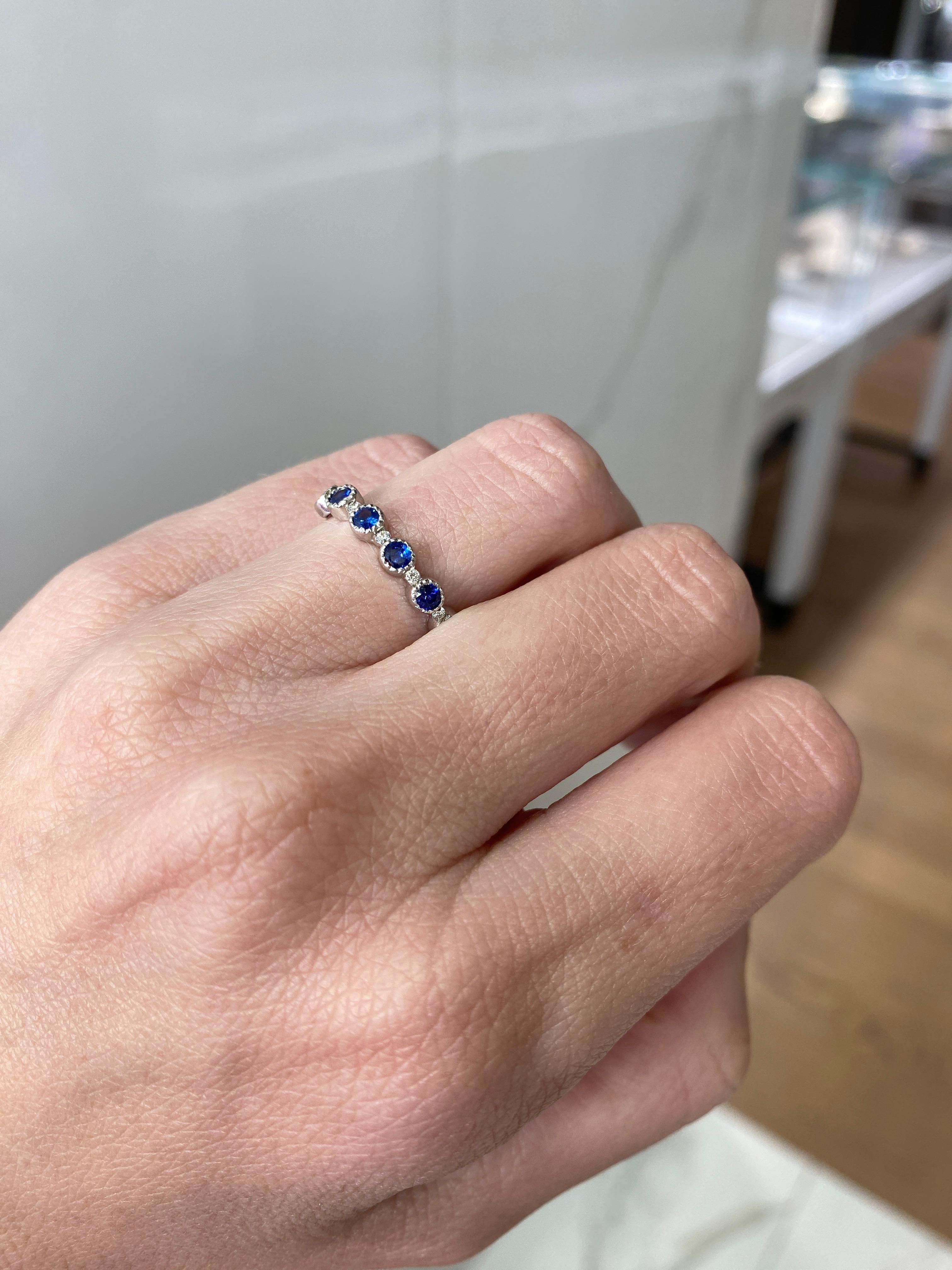 18 Karat White Gold Natural Blue Sapphire & Natural Diamond Stacking Band 3