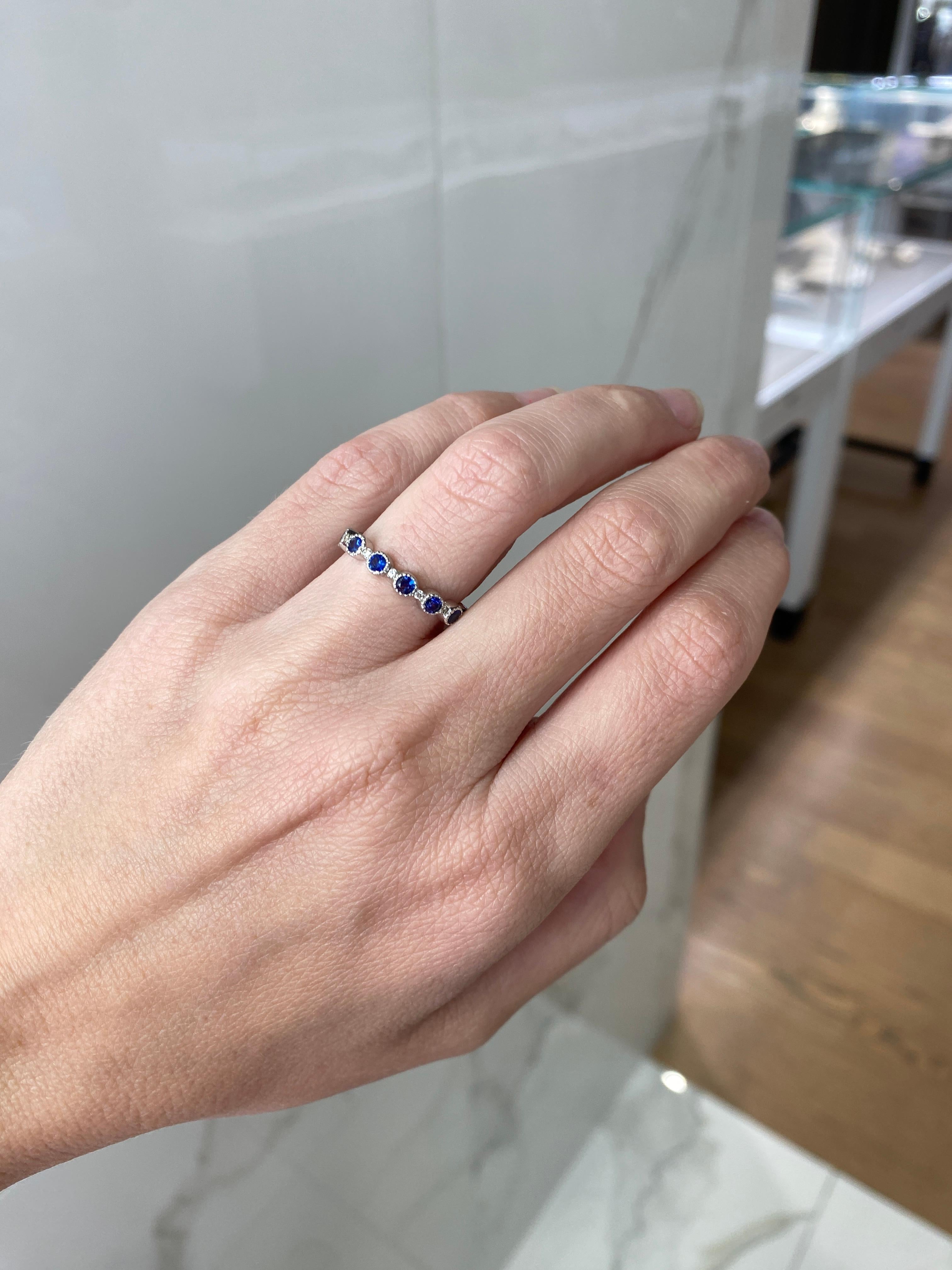 18 Karat White Gold Natural Blue Sapphire & Natural Diamond Stacking Band 4