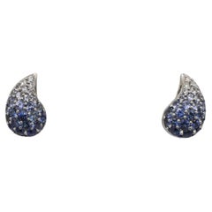 18 Karat Weißgold Naturdiamant & Blauer Saphir Tränenohrringe