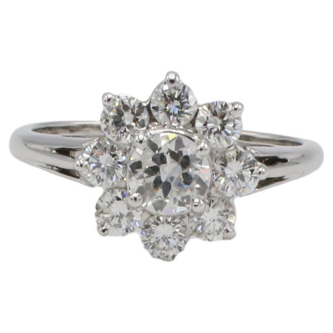 18 Karat Weißgold Natürlicher Diamant Cluster Blumenring