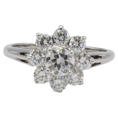 18 Karat White Gold Natural Diamond Cluster Flower Ring