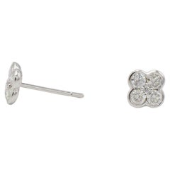 18 Karat White Gold Natural Diamond Mini Clover Cluster Stud Earrings