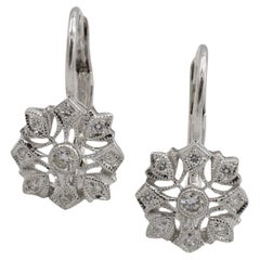 18 Karat White Gold Natural Diamond Snowflake Drop Earrings 