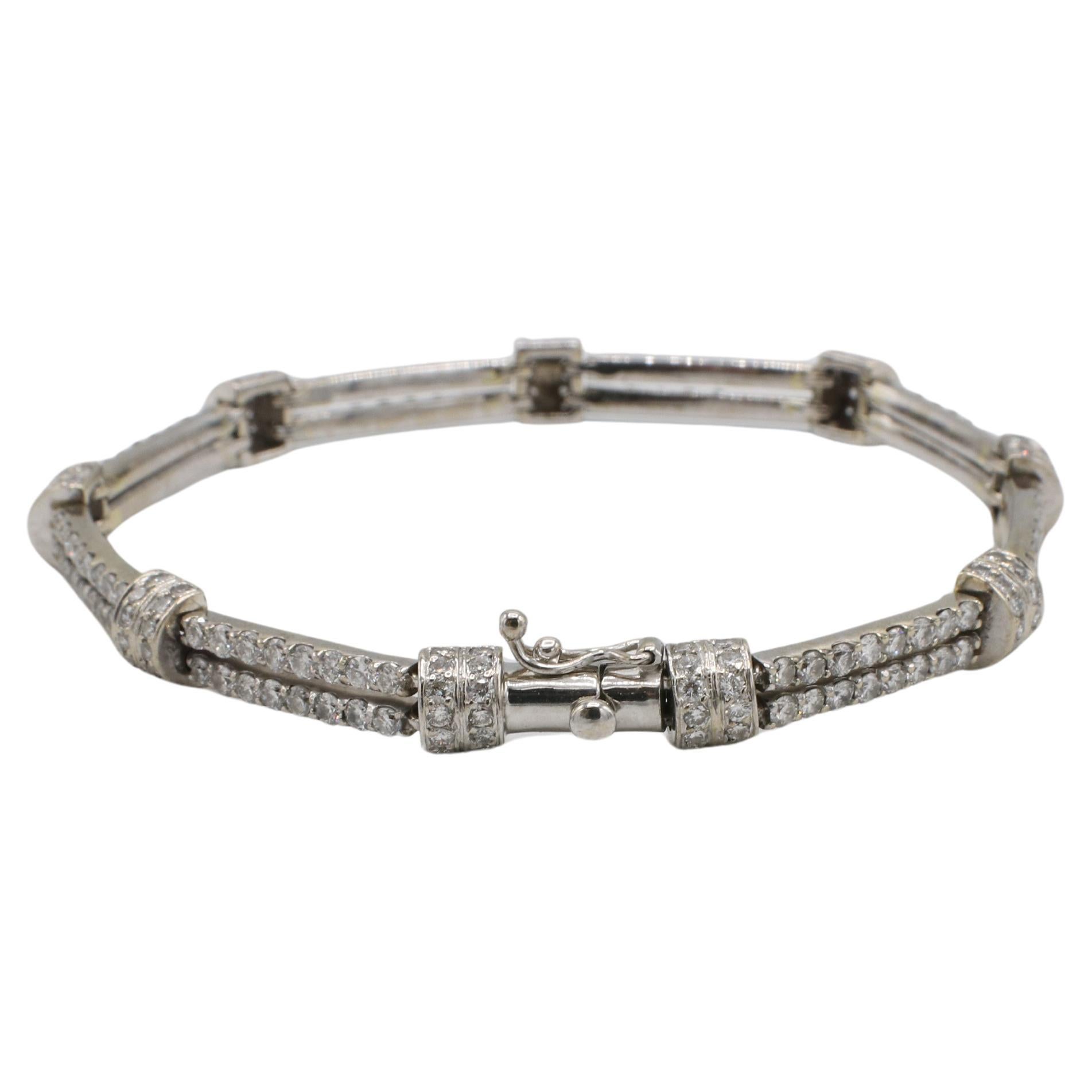 Modern 18 Karat White Gold Natural Diamond Two-Row Tennis Line Bracelet For Sale