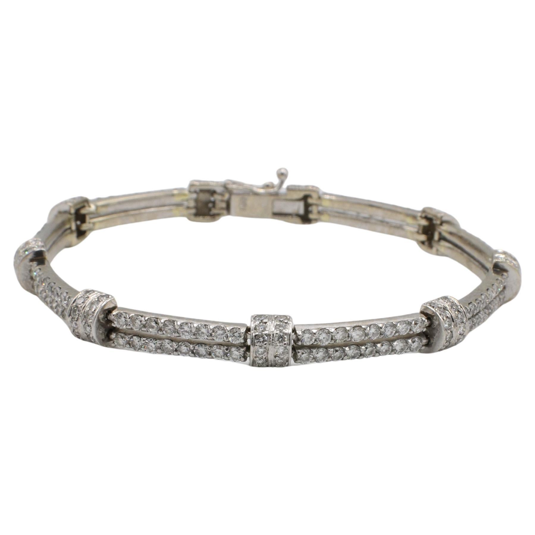 18 Karat White Gold Natural Diamond Two-Row Tennis Line Bracelet For Sale
